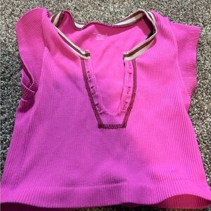 Vibrant Pink Polo Top with Sporty Henley Neckline from Urban Outfitters xs/s